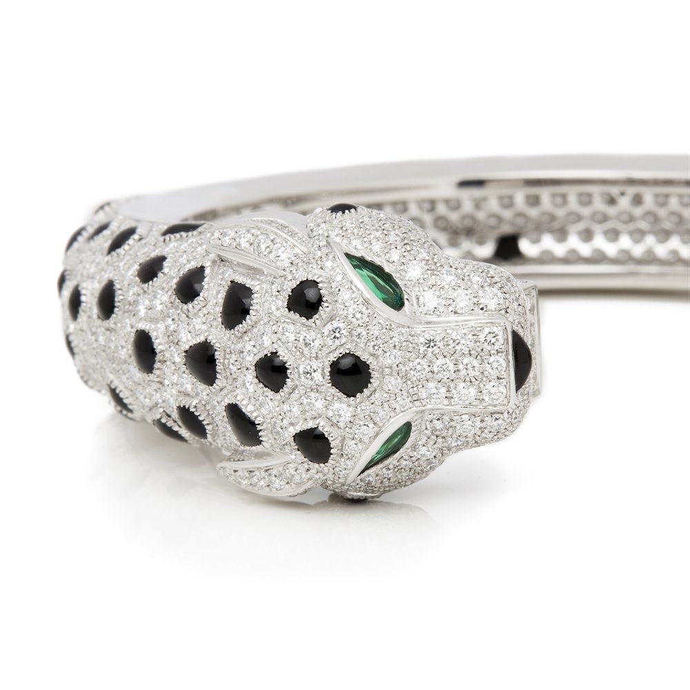 Cartier Platinum Diamond, Emerald & Onyx Panthère de Cartier Bracelet