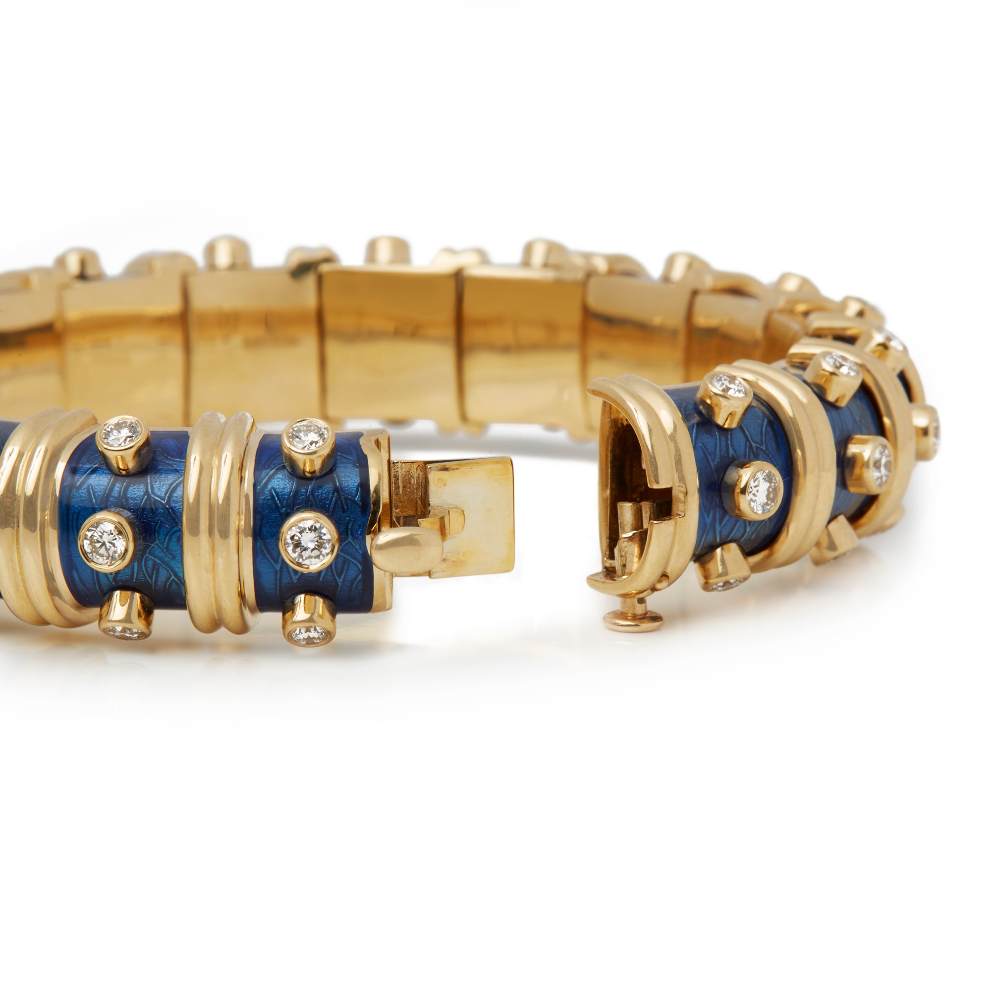 Tiffany & Co. 18k Yellow Gold Diamond & Blue Enamel Schlumberger Bracelet