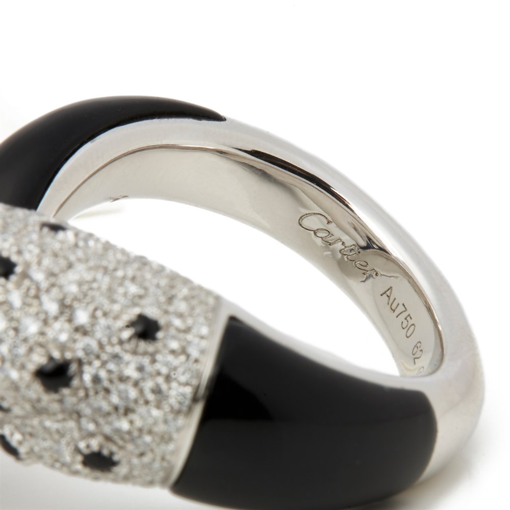 Cartier 18k White Gold Diamond, Emerald & Onyx Panthère Ring