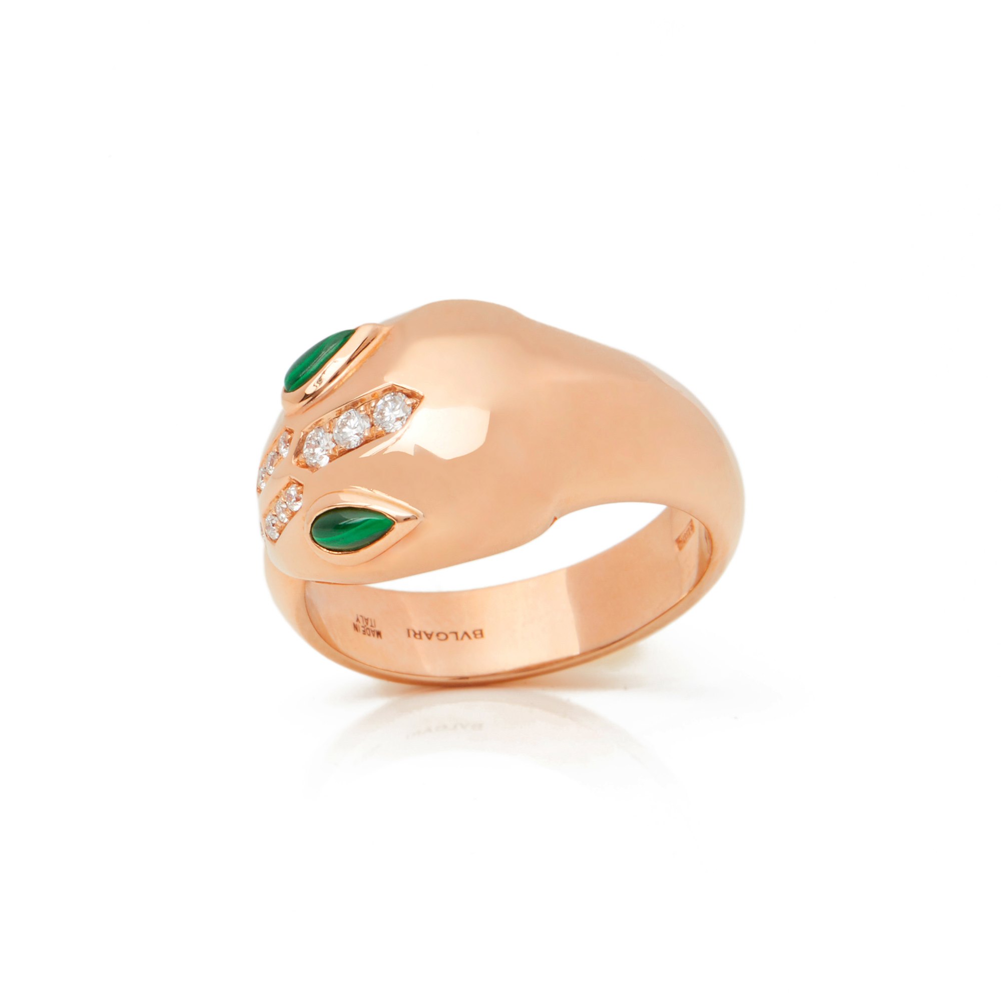 Bulgari 18k Rose Gold Diamond & Malachite Serpenti Ring