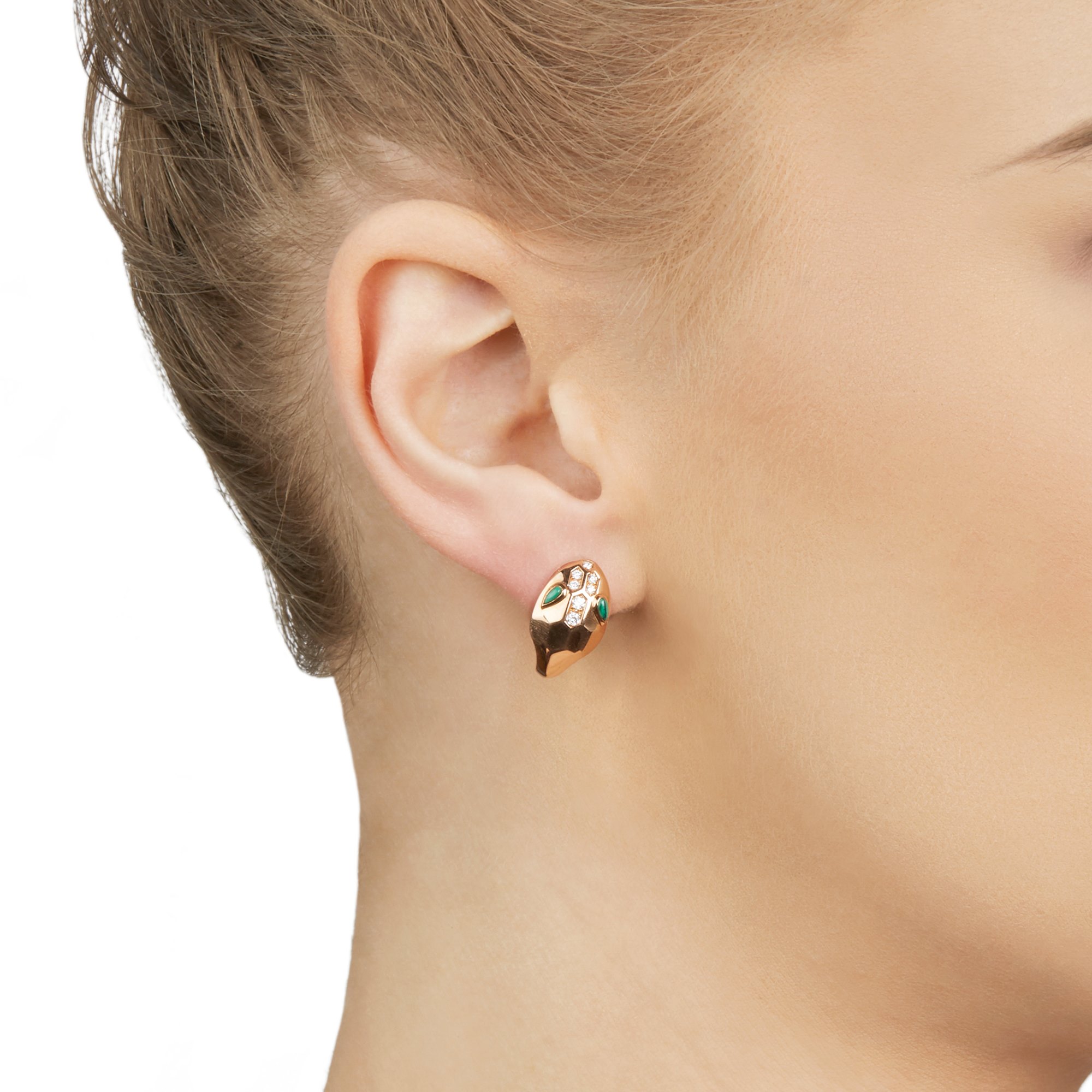 Bulgari 18k Rose Gold Diamond & Malachite Serpenti Earrings