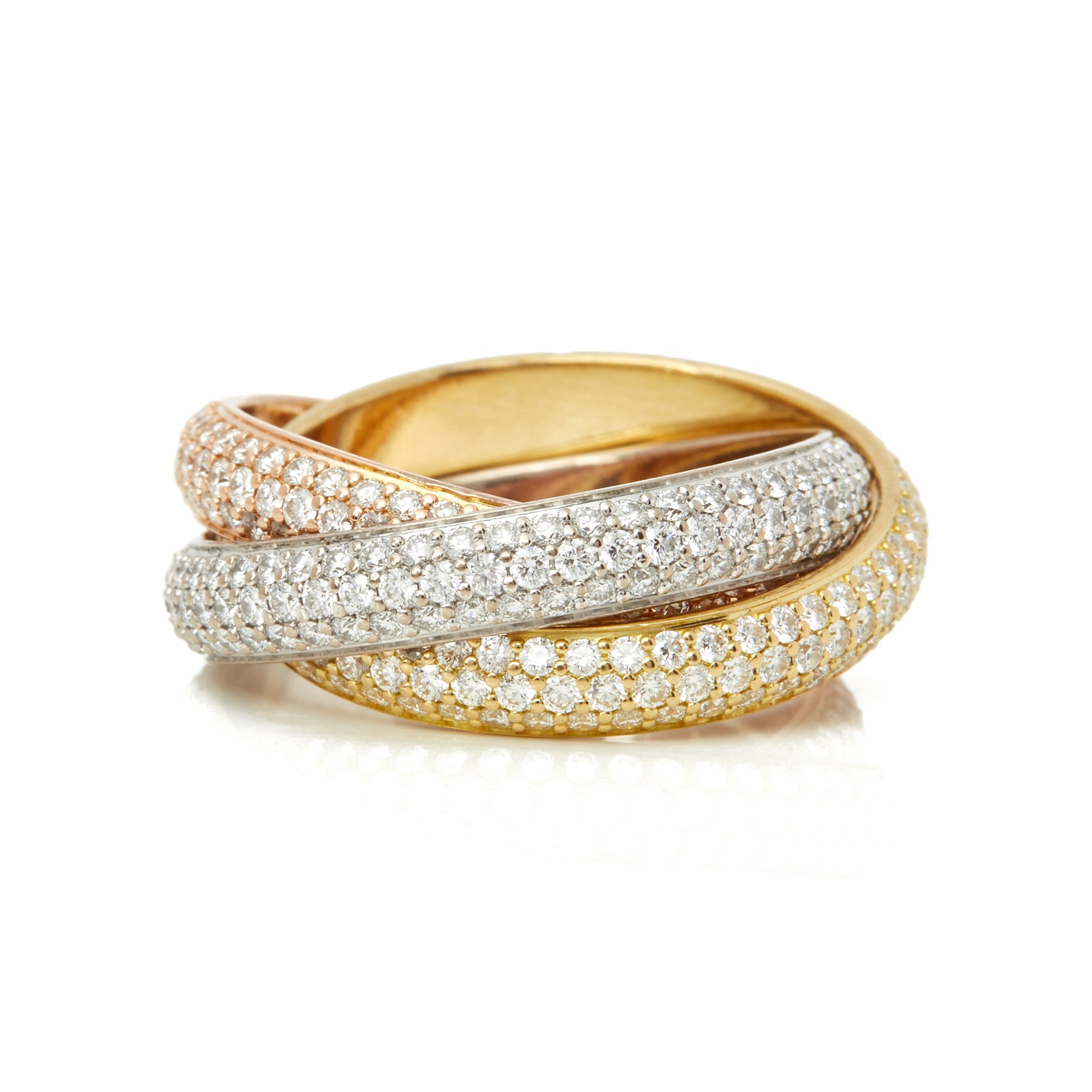 Cartier 18k Yellow, White & Rose Gold Diamond Classic Trinity Ring
