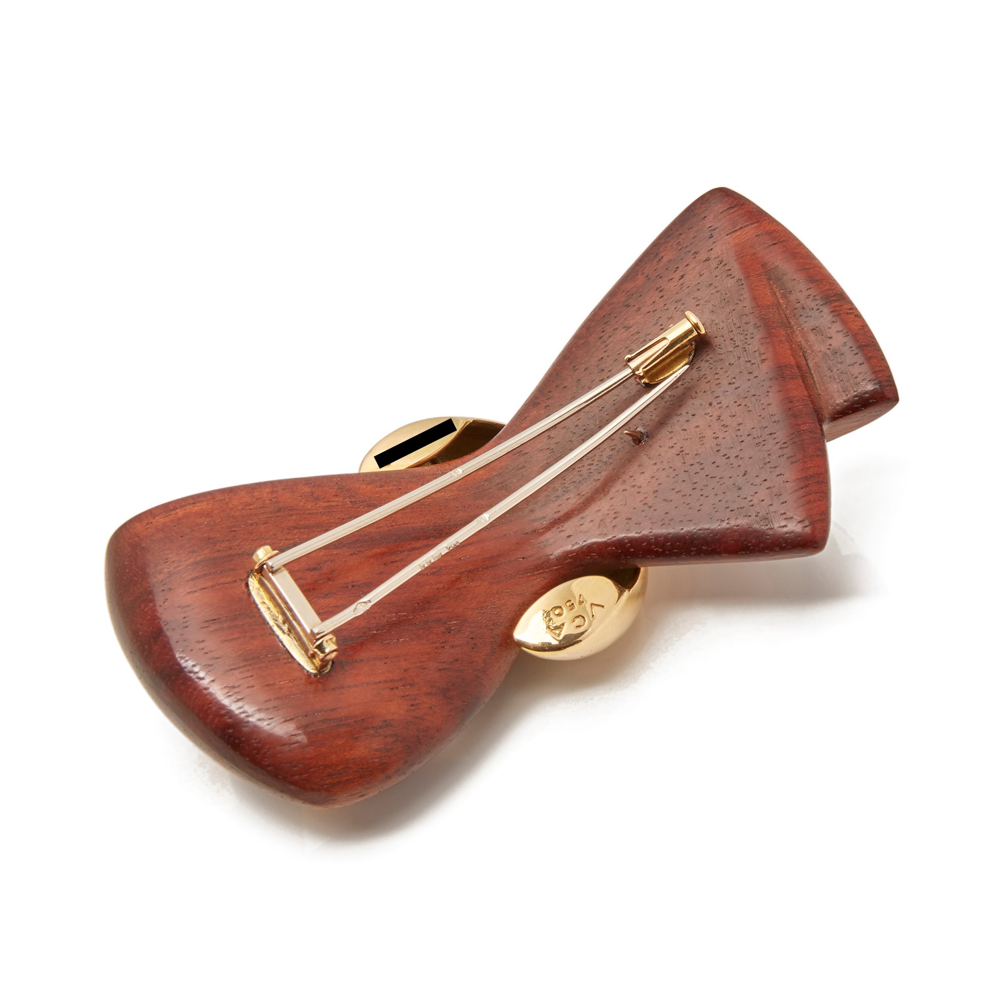 Van Cleef & Arpels 18k Yellow Gold & Wooden Vintage Bow Brooch