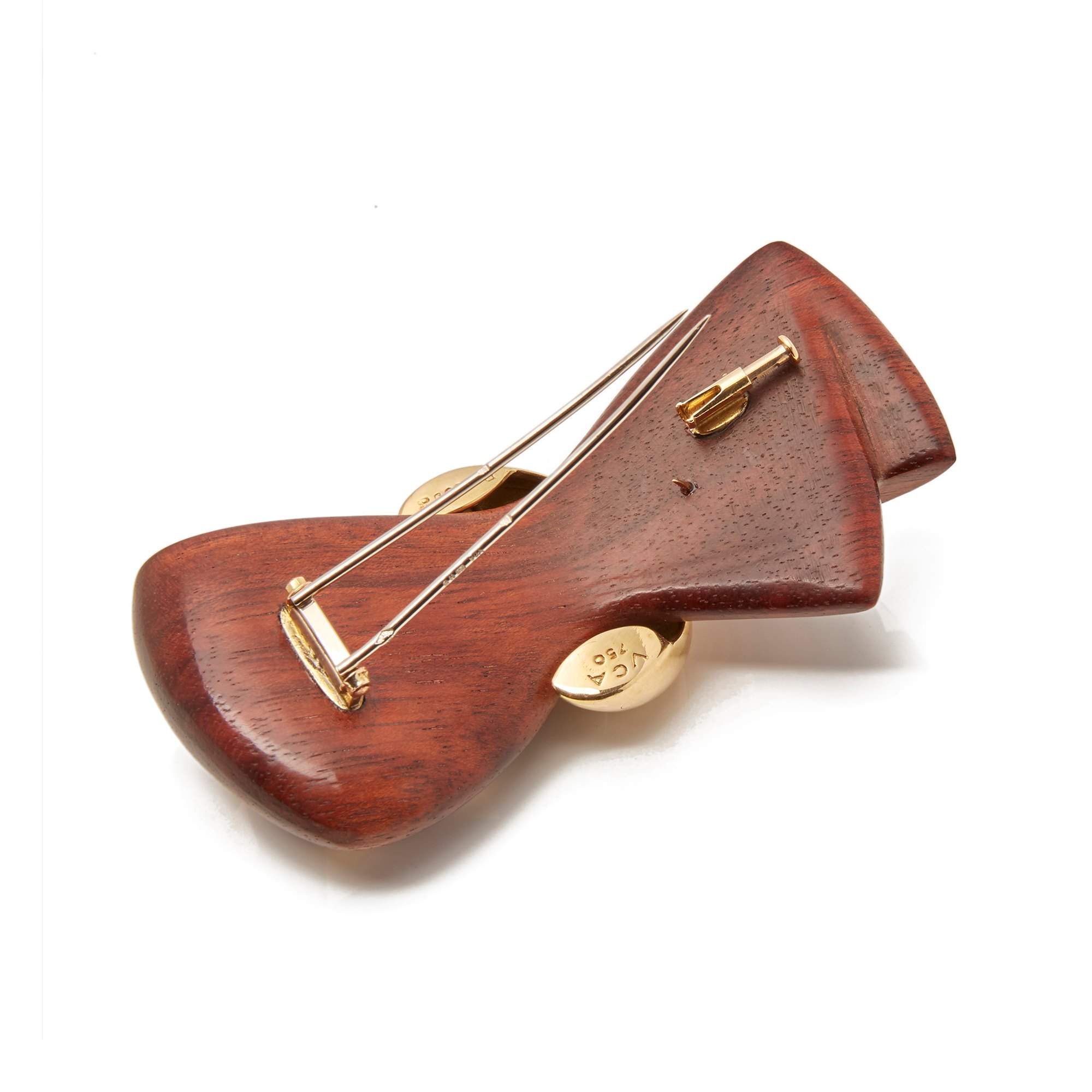Van Cleef & Arpels 18k Yellow Gold & Wooden Vintage Bow Brooch