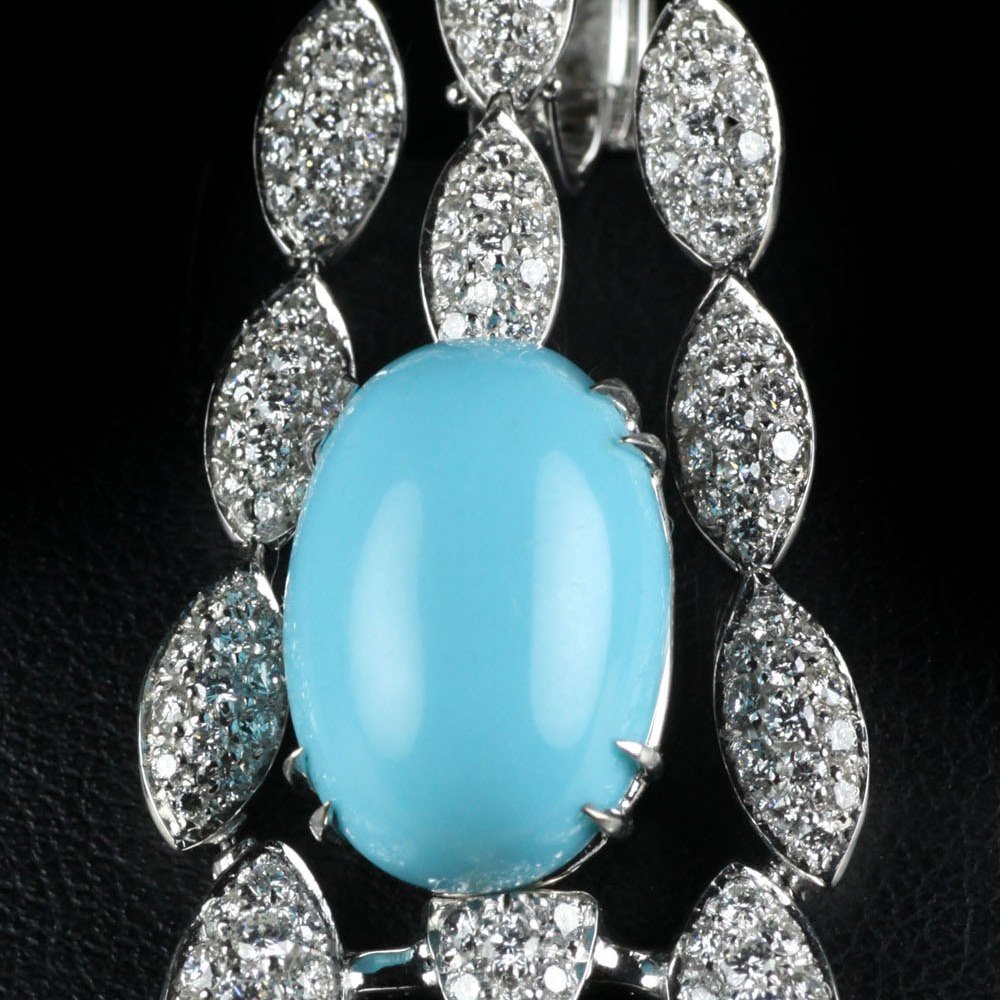 R C M Gioielli of Valenza Italian Turquoise & Diamond Girandole Drop Earrings