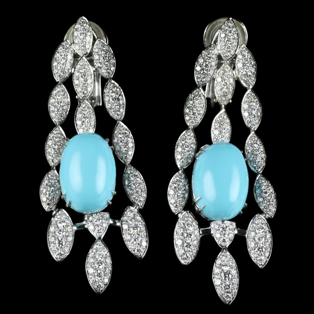 R C M Gioielli of Valenza Italian Turquoise & Diamond Girandole Drop Earrings