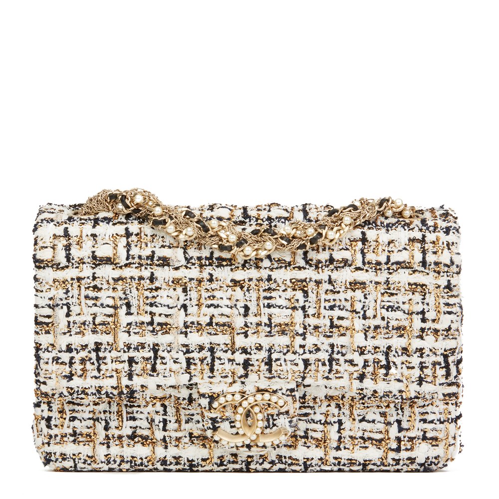 chanel tweed bag white