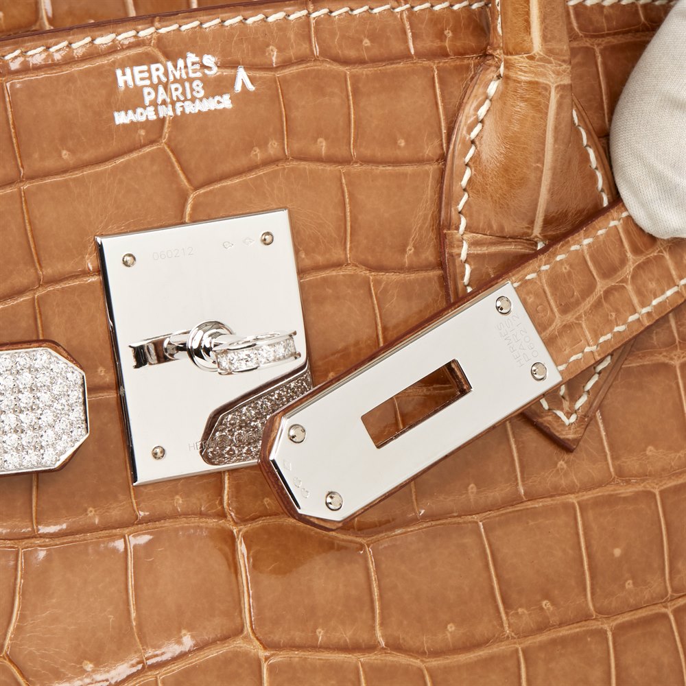Hermès Ficelle Shiny Porosus Crocodile Leather 'Diamond' Birkin 30cm
