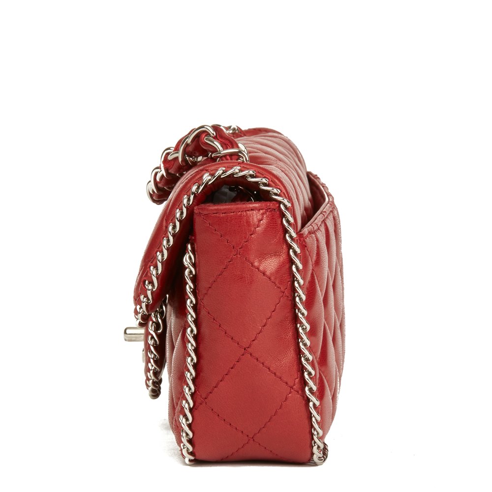 Burgundy Quilted Lambskin Chain Around East West Classic Single Flap Bag