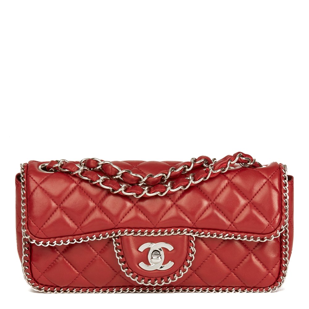 Burgundy Quilted Lambskin Chain Around East West Classic Single Flap Bag