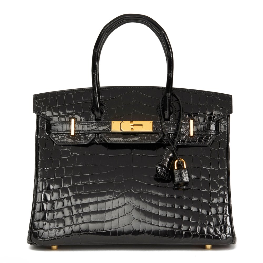 hermes black shiny niloticus crocodile