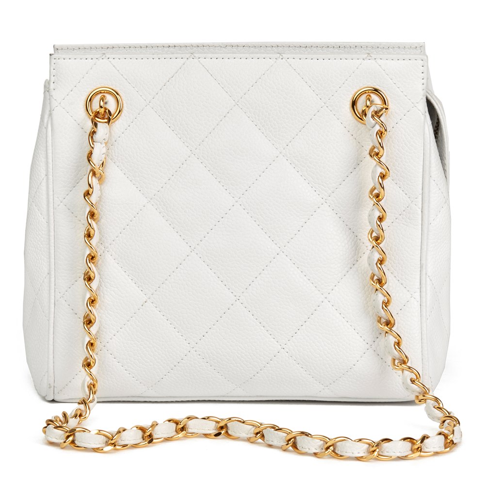 Chanel White Quilted Caviar Gold Chain Shoulder Bag 6ca516