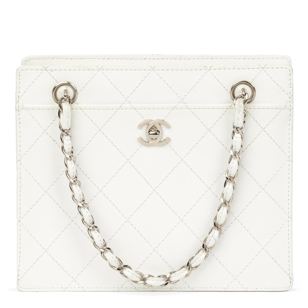 chanel white quilted tote