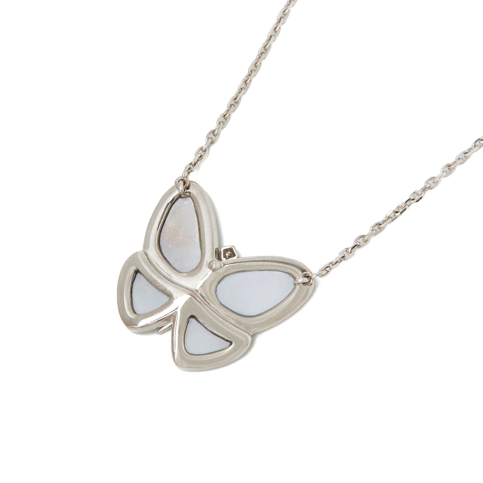Van Cleef & Arpels 18k White Gold Grey Mother Of Pearl & Diamond Fly & Flutter Butterfly Necklace
