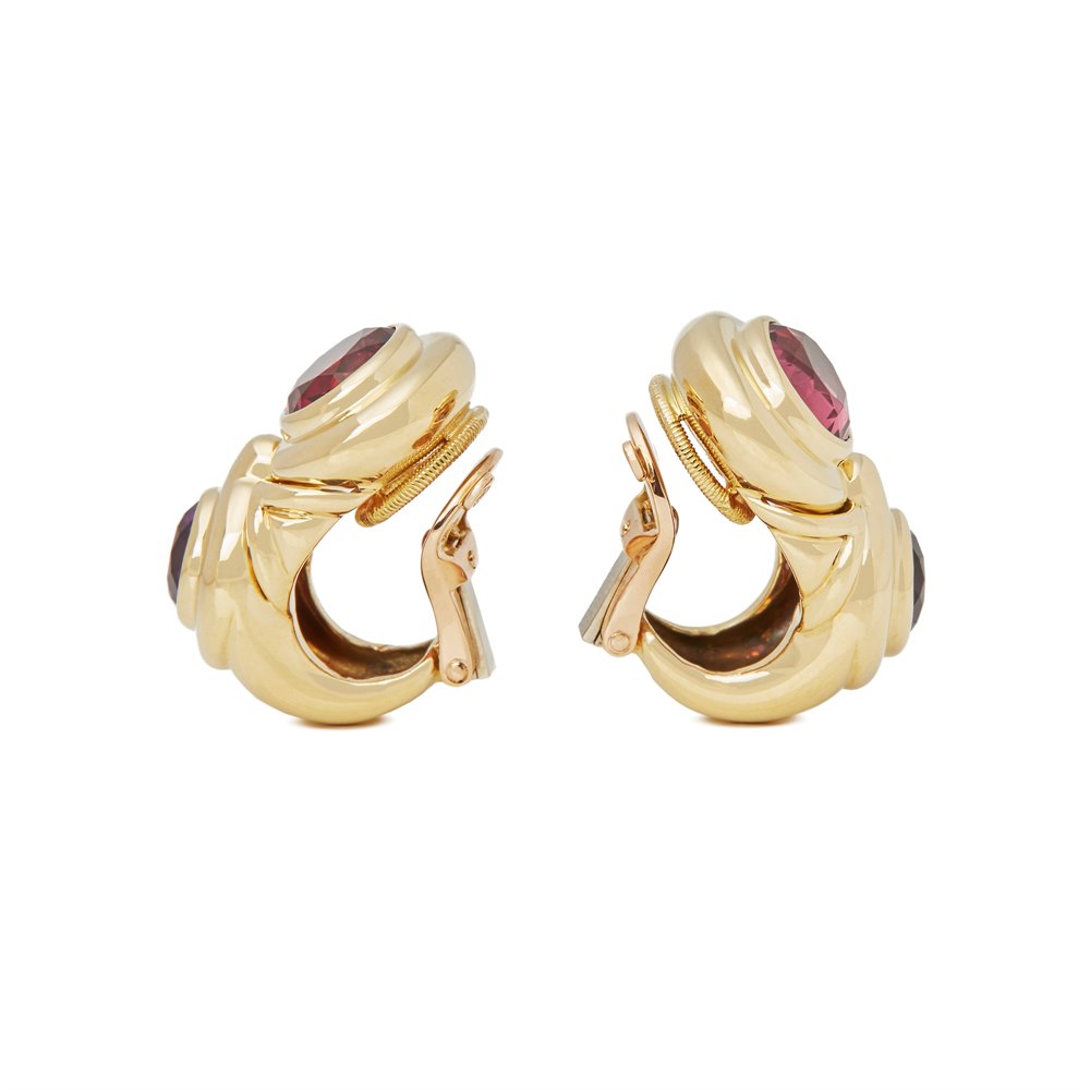 Bulgari 18k Yellow Gold Amethyst & Tourmaline Earrings