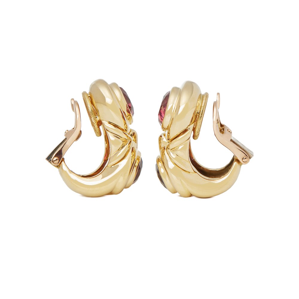 Bulgari 18k Yellow Gold Amethyst & Tourmaline Earrings