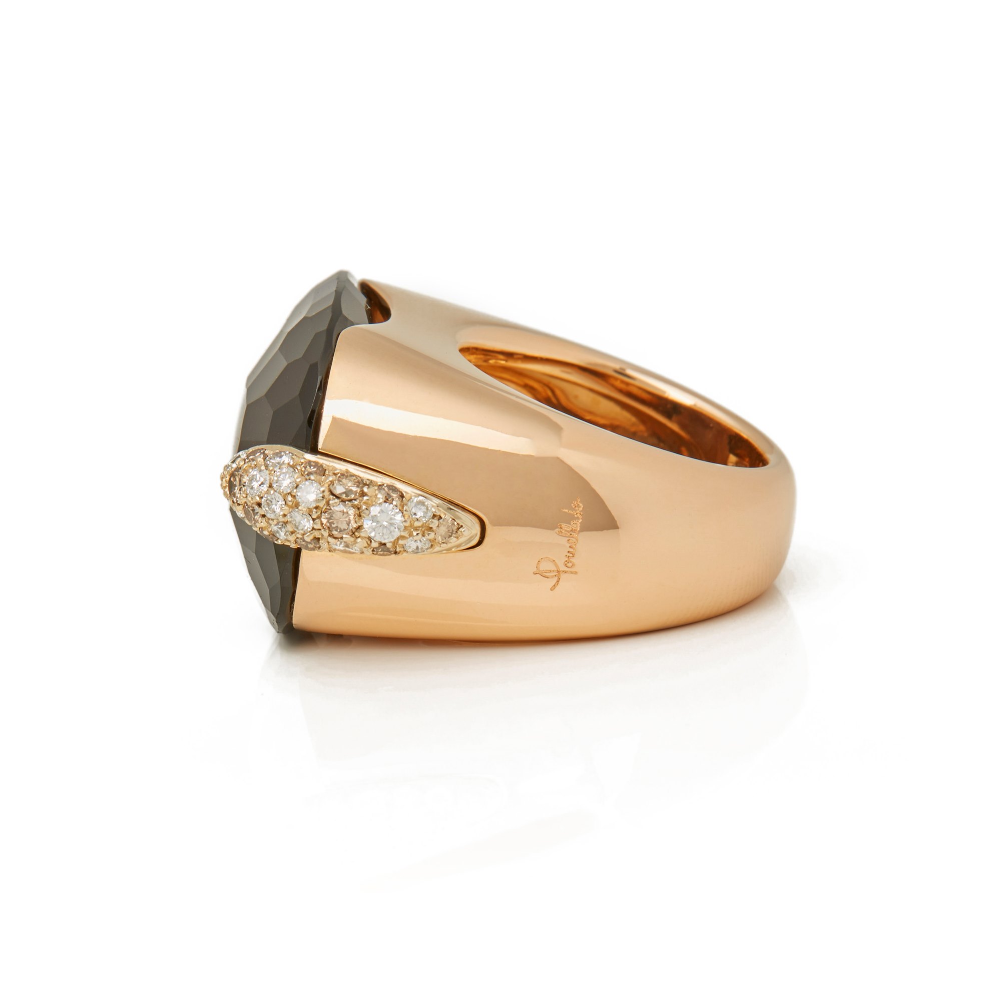 Pomellato 18k Yellow Gold Smoky Quartz & Diamond Cocktail Ring