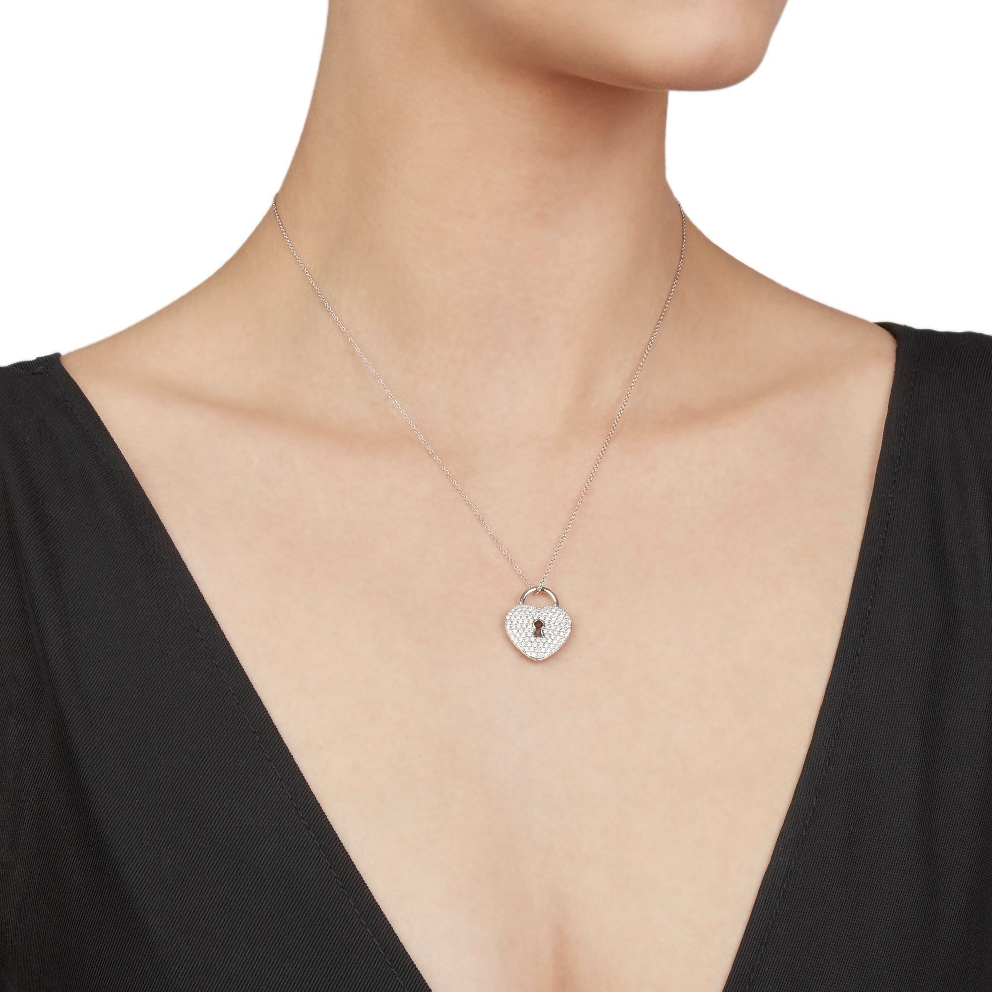 Tiffany & Co. Platinum Diamond Heart Tiffany Key Pendant Necklace
