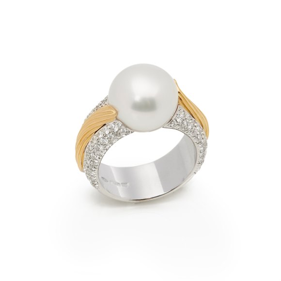Mikimoto 18k White & Yellow Gold Akoya Pearl & Diamond Cocktail Ring