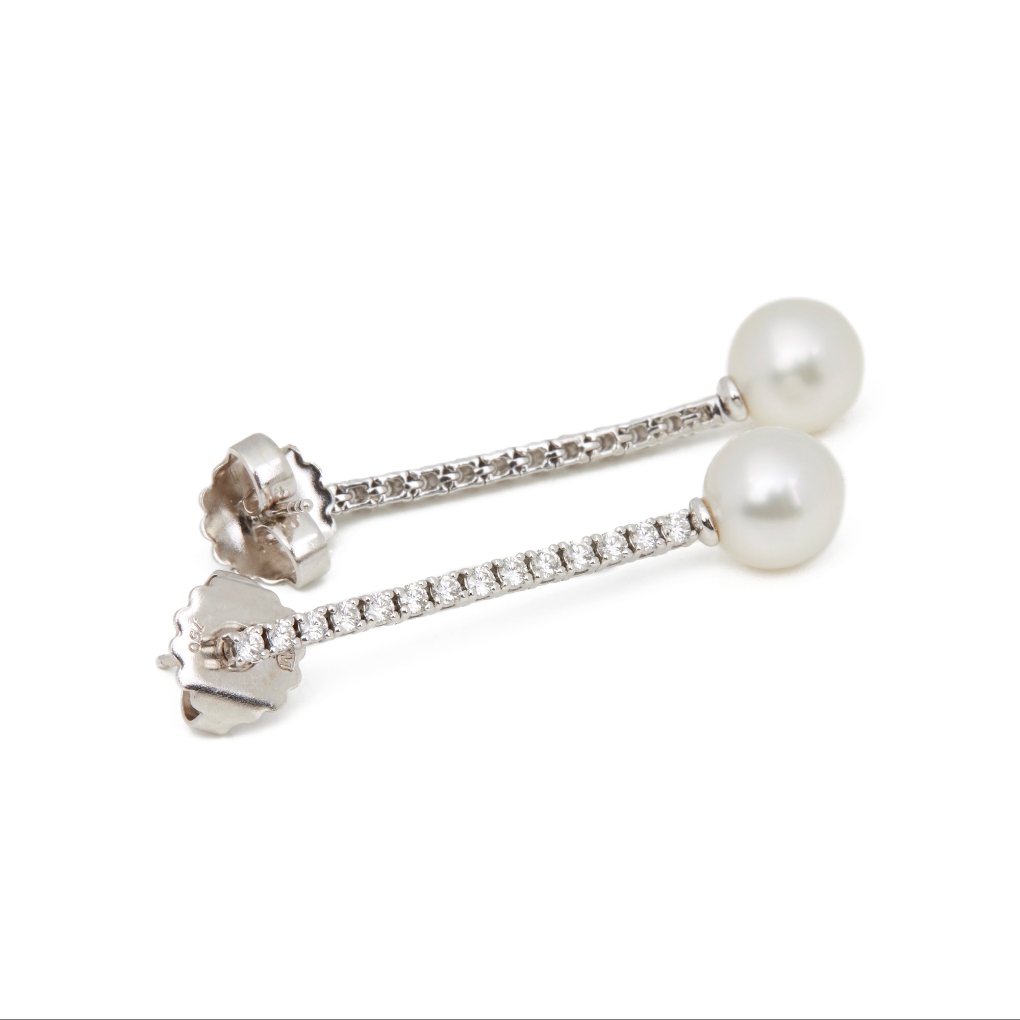 Mikimoto 18k White Gold Akoya Pearl & Diamond Drop Earrings