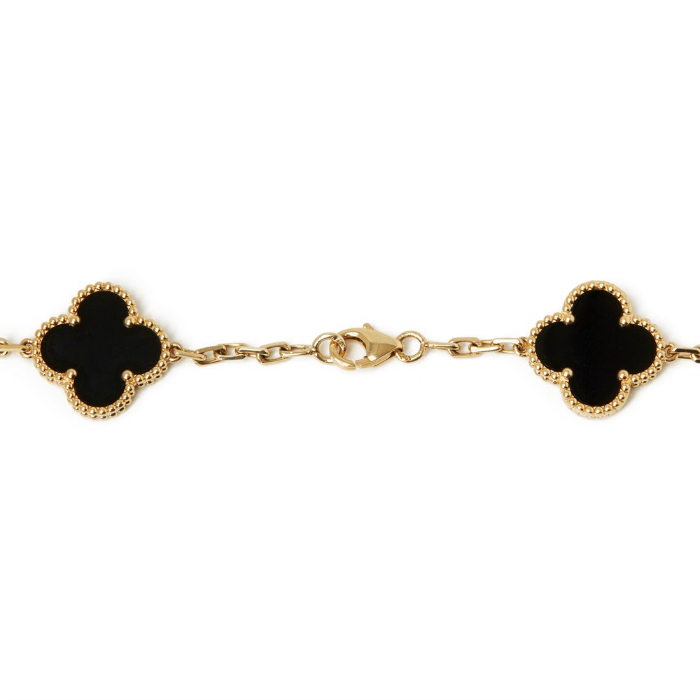 Van Cleef & Arpels 18k Yellow Gold Onyx 20 Motif Vintage Alhambra Necklace
