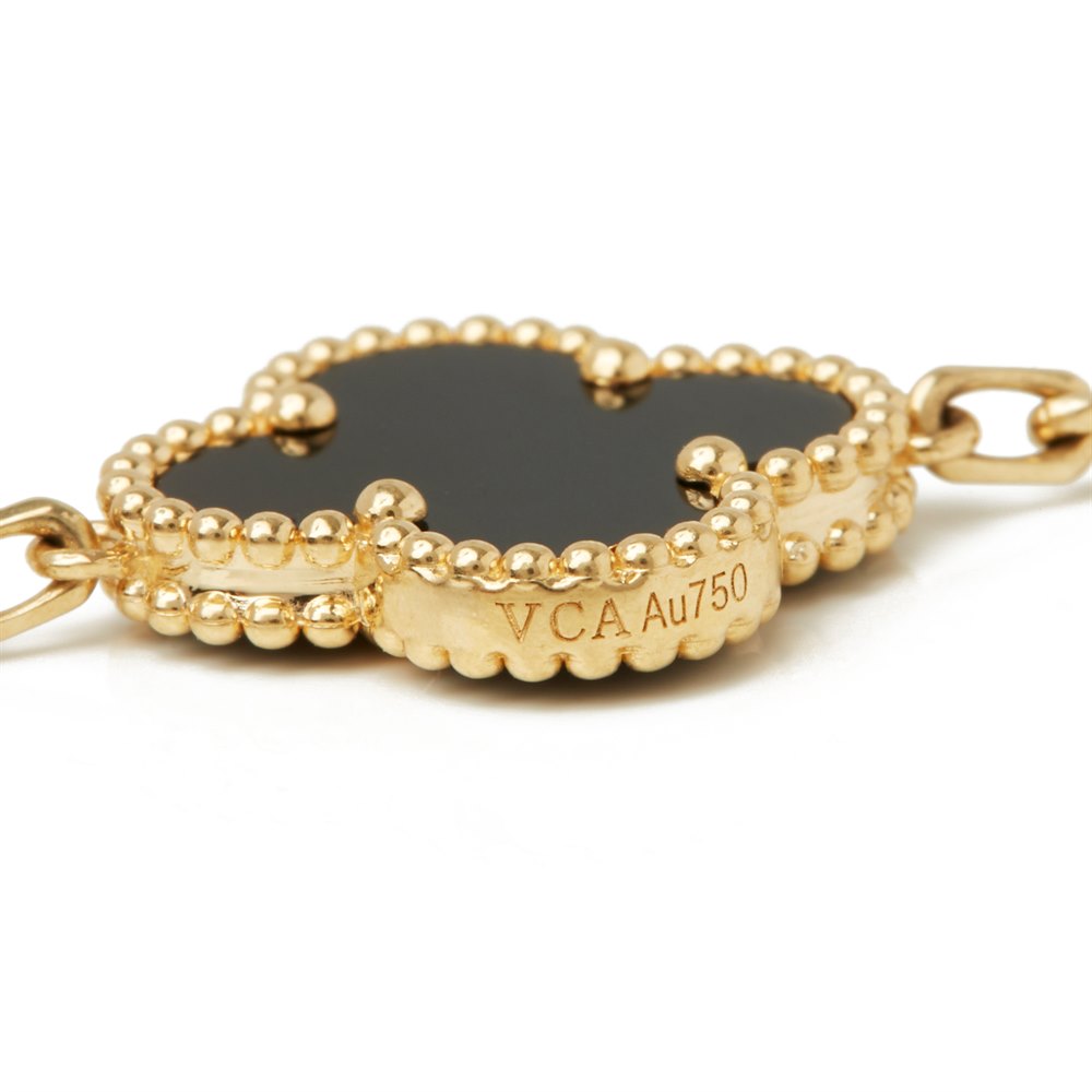 Van Cleef & Arpels 18k Yellow Gold Onyx 20 Motif Vintage Alhambra Necklace