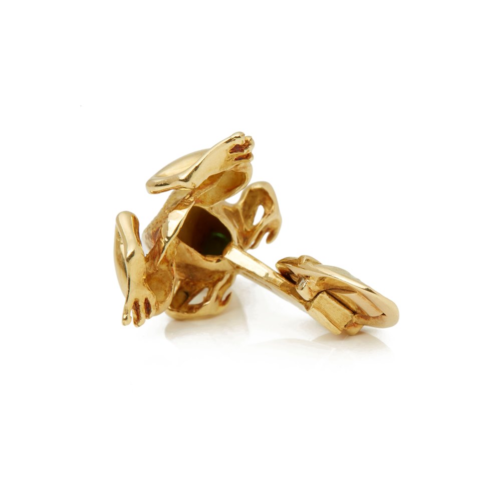 Tiffany & Co. 18k Yellow Gold Cabochon Emerald Frog Cufflinks