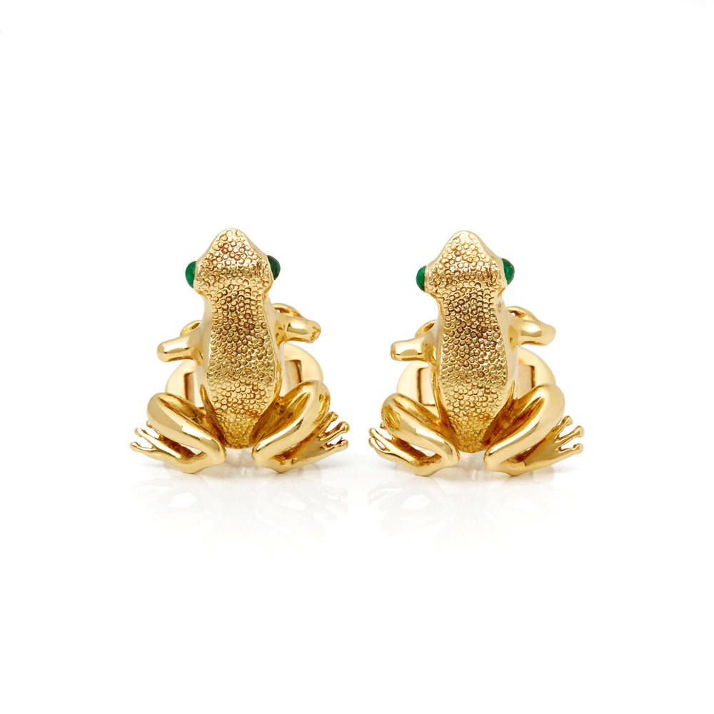 Tiffany & Co. 18k Yellow Gold Cabochon Emerald Frog Cufflinks
