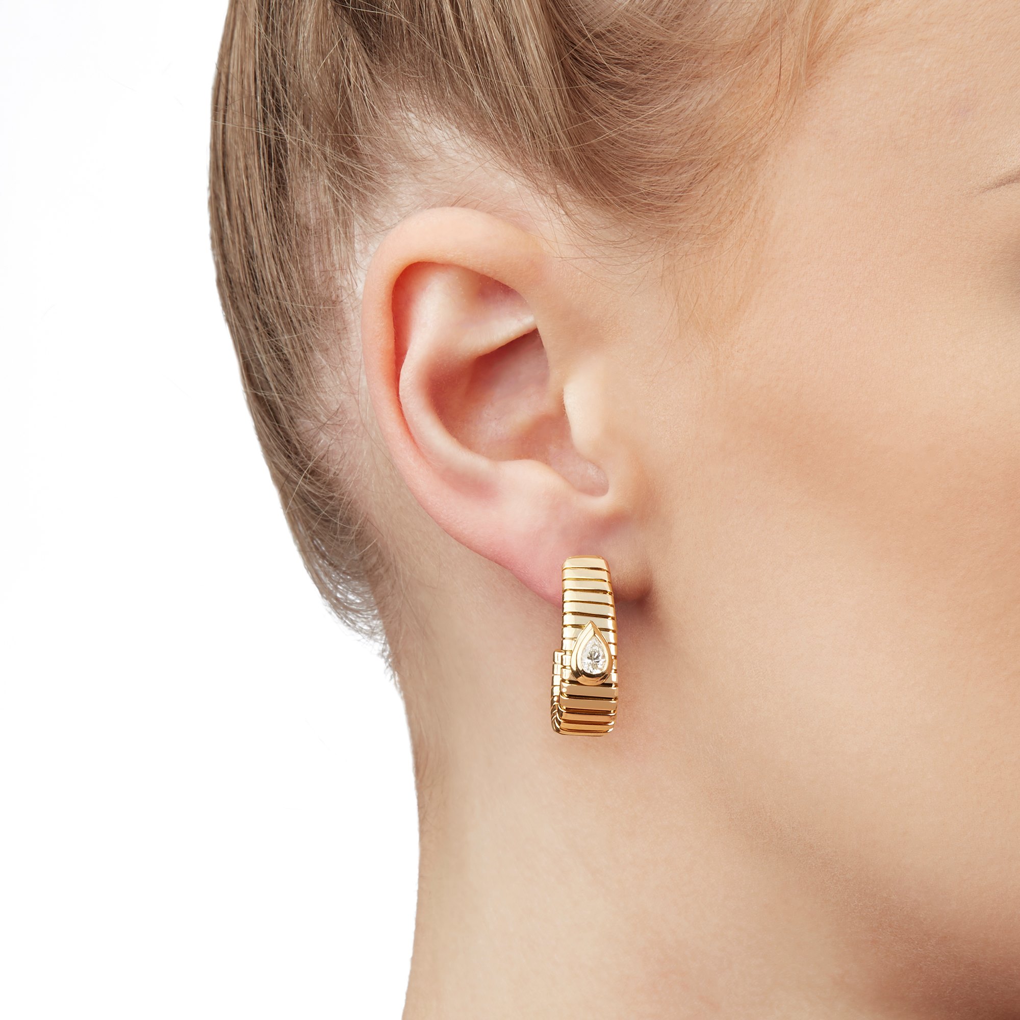 Bulgari 18k Yellow Gold Pear Cut Diamond Tubogas Earrings