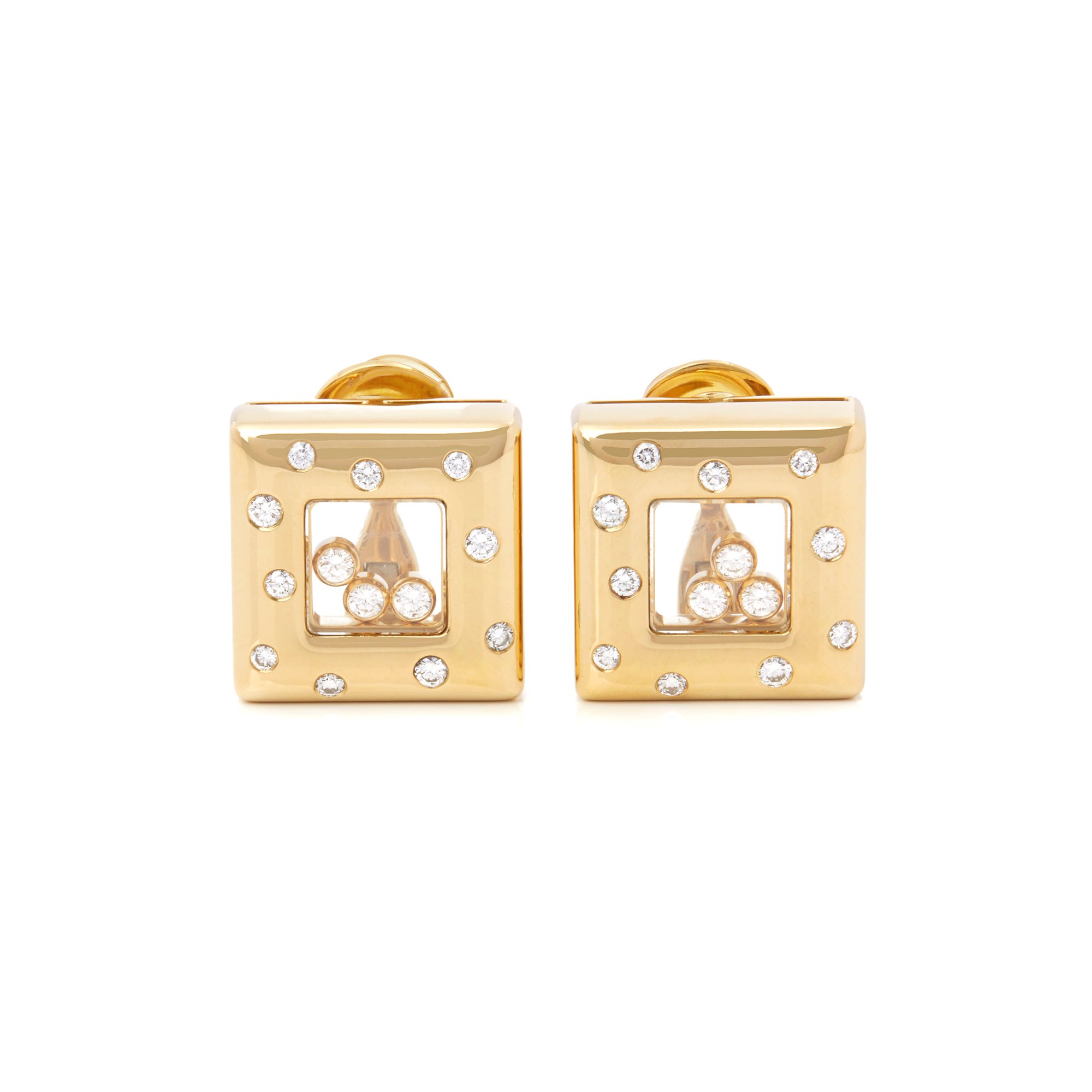 Chopard 18k Yellow Gold Happy Diamonds Square Earrings