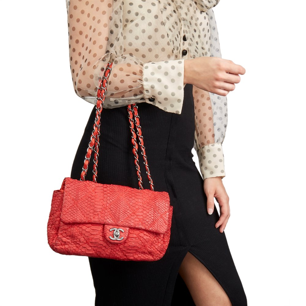 chanel red python bag