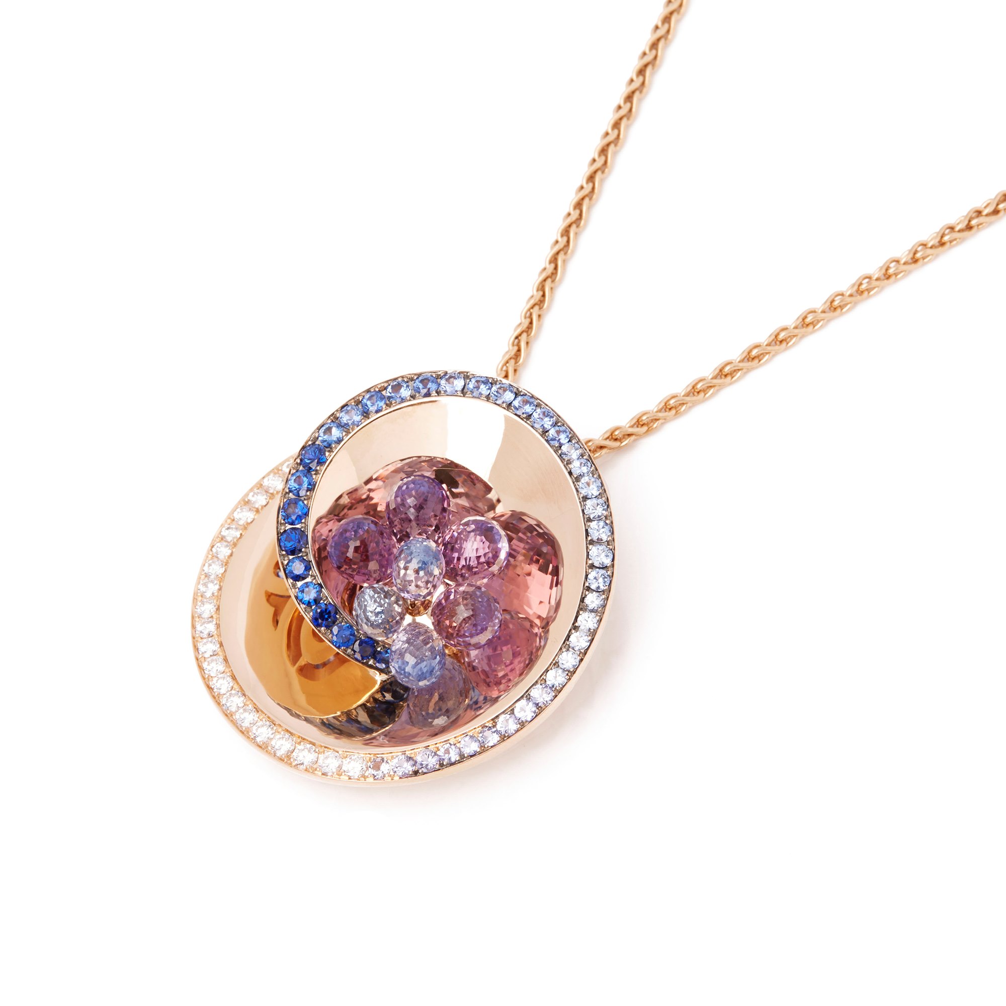 De Grisogono 18k Rose Gold Diamond, Sapphire & Amethyst Chiocciolina Necklace