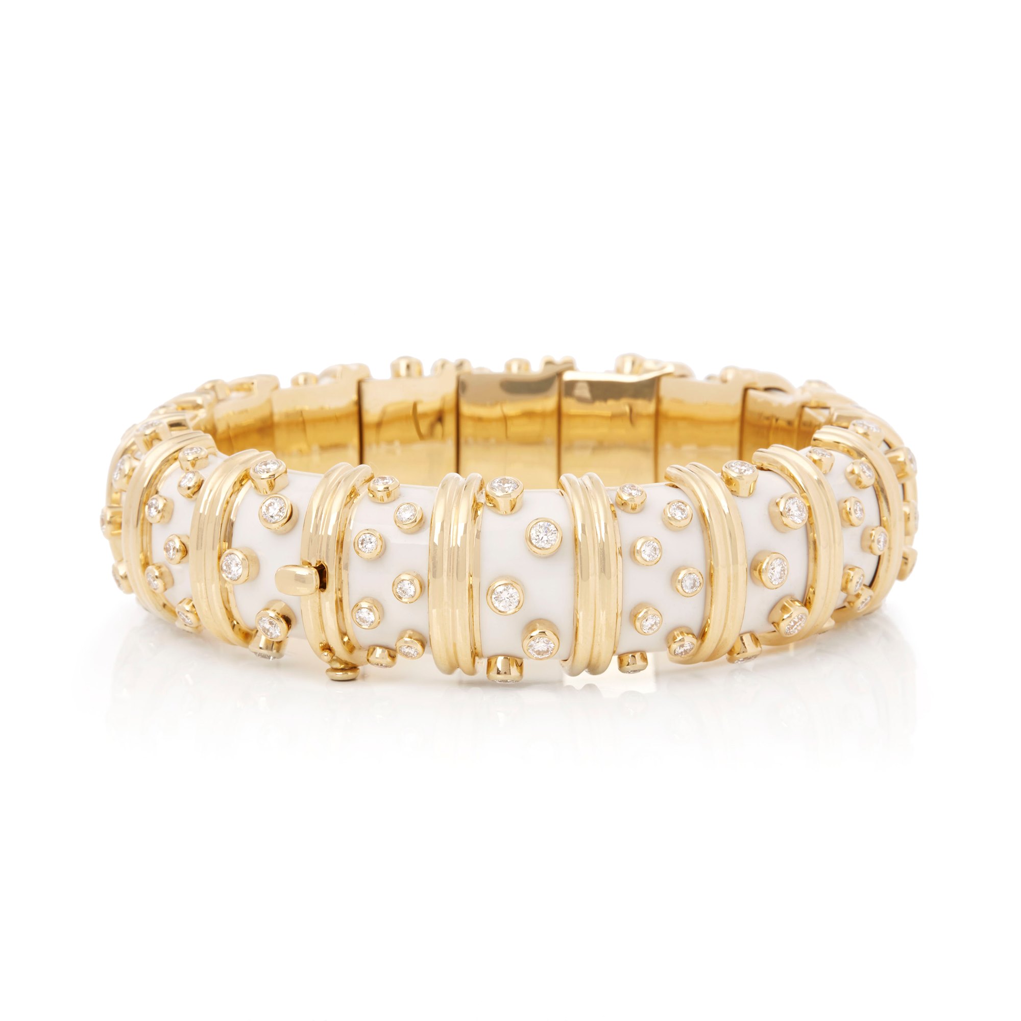 Tiffany & Co. 18k Yellow Gold White Enamel Schlumberger Bracelet