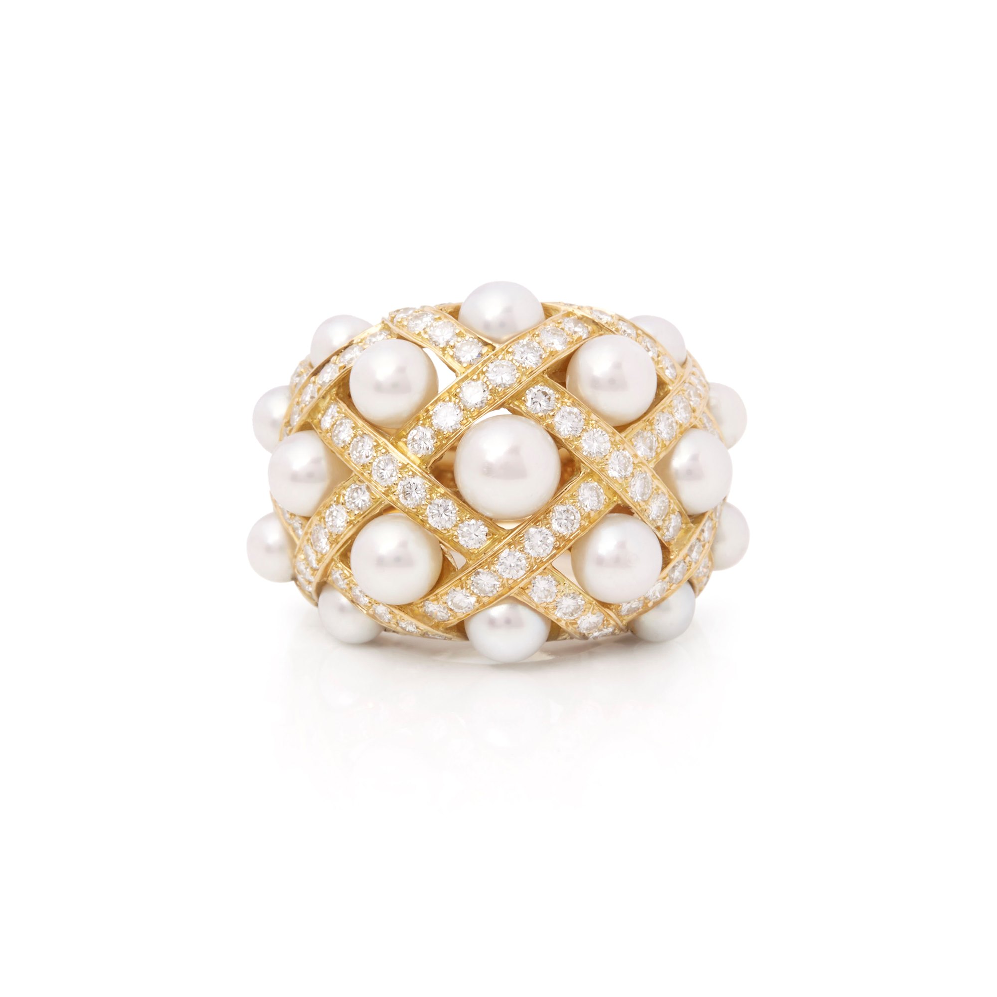 Chanel 18k Yellow Gold Cultured Pearl Baroque Matelassé Ring