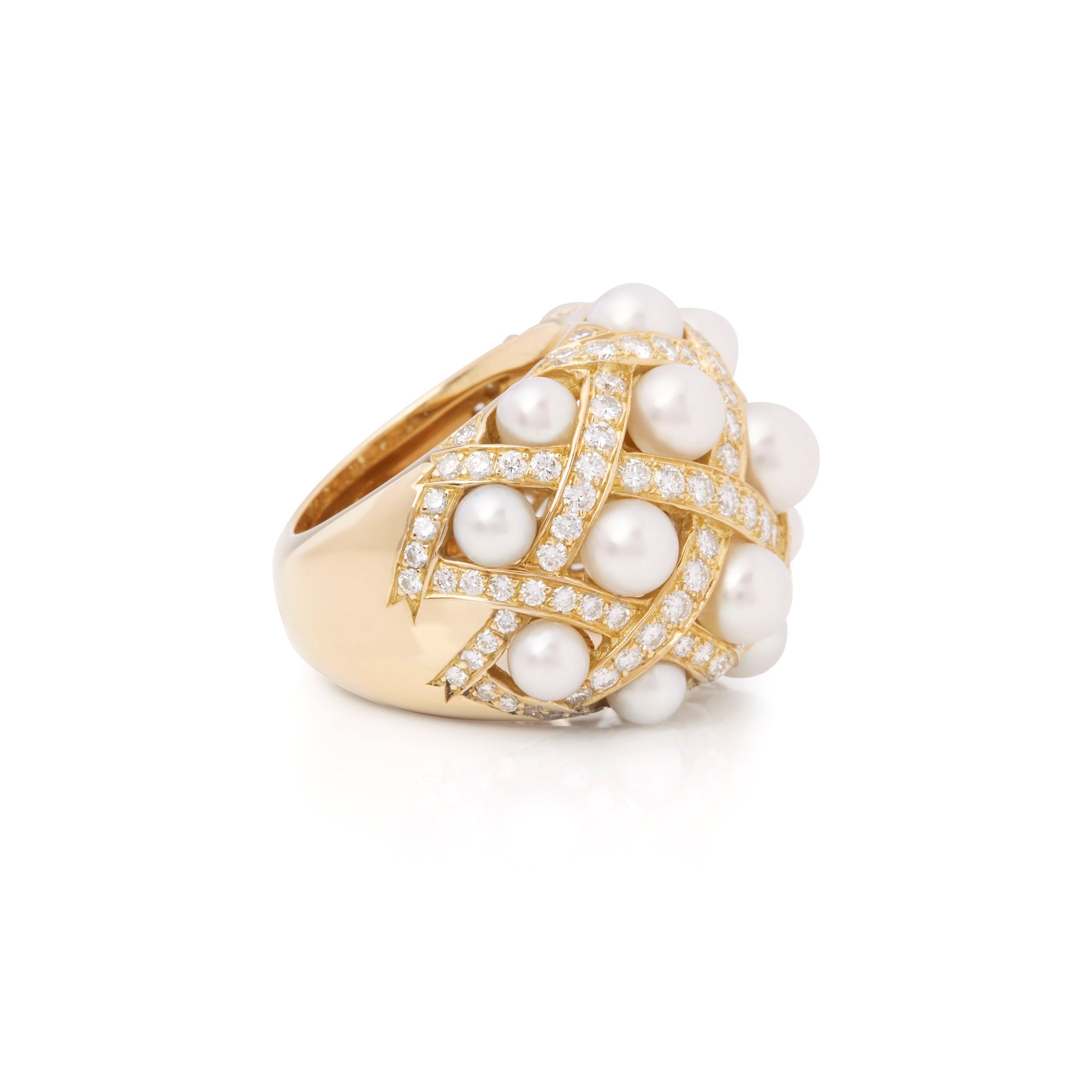 Chanel 18k Yellow Gold Cultured Pearl Baroque Matelassé Ring COM2192 ...