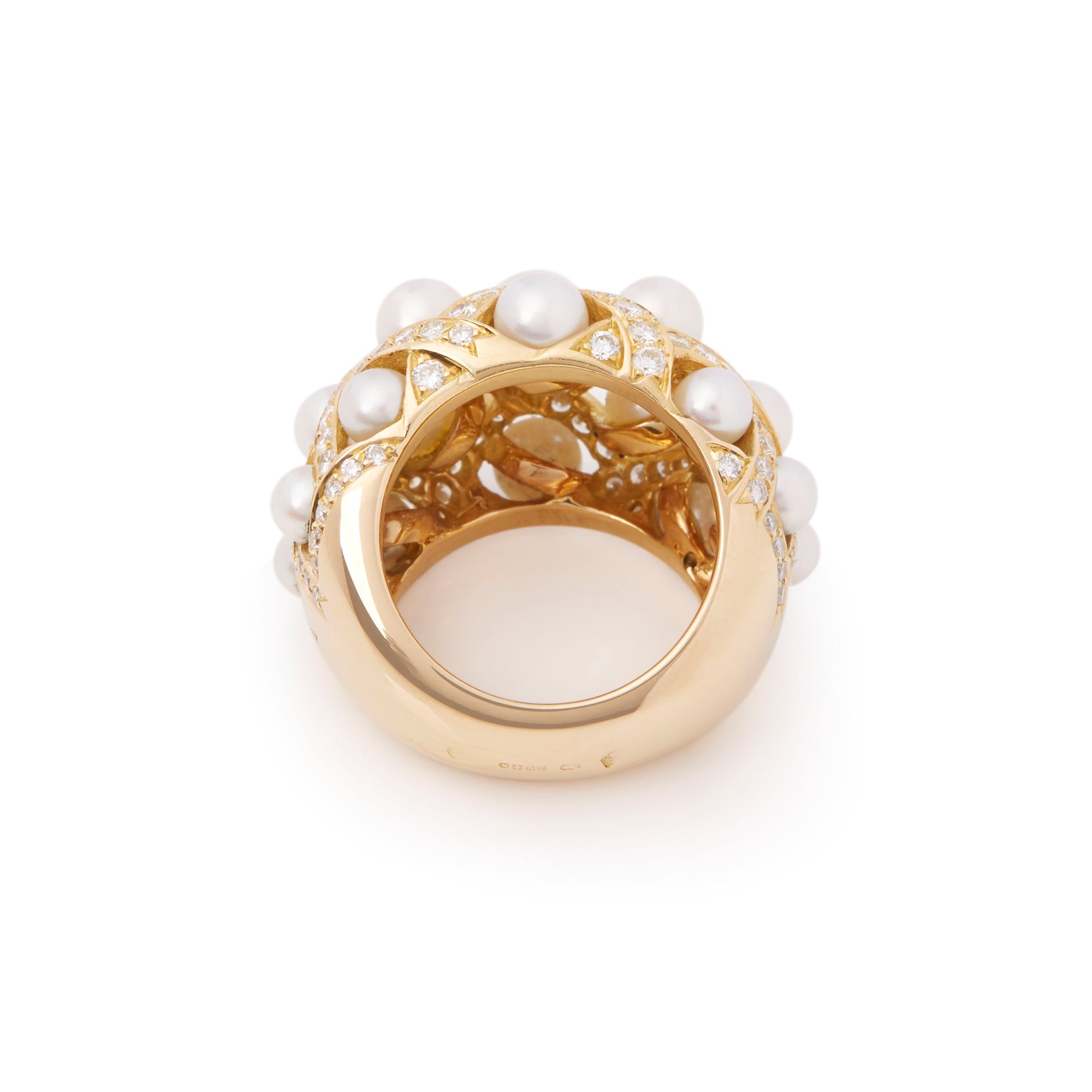 Chanel 18k Yellow Gold Cultured Pearl Baroque Matelassé Ring