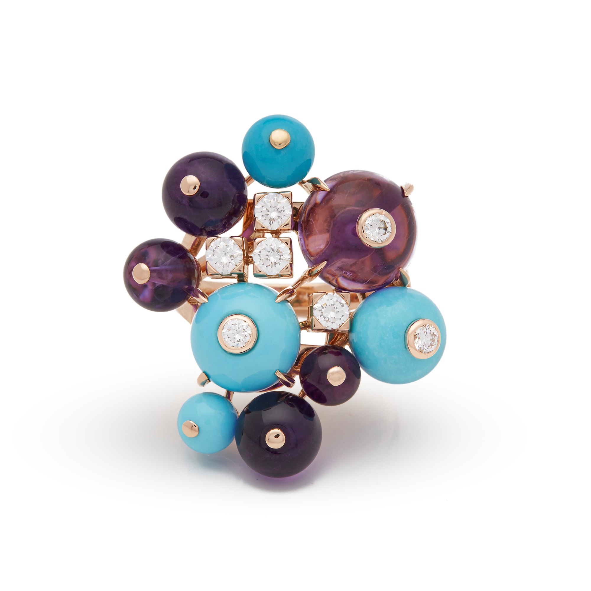 Cartier 18k Rose Gold Amethyst, Turquoise & Diamond Délices de Goa Ring