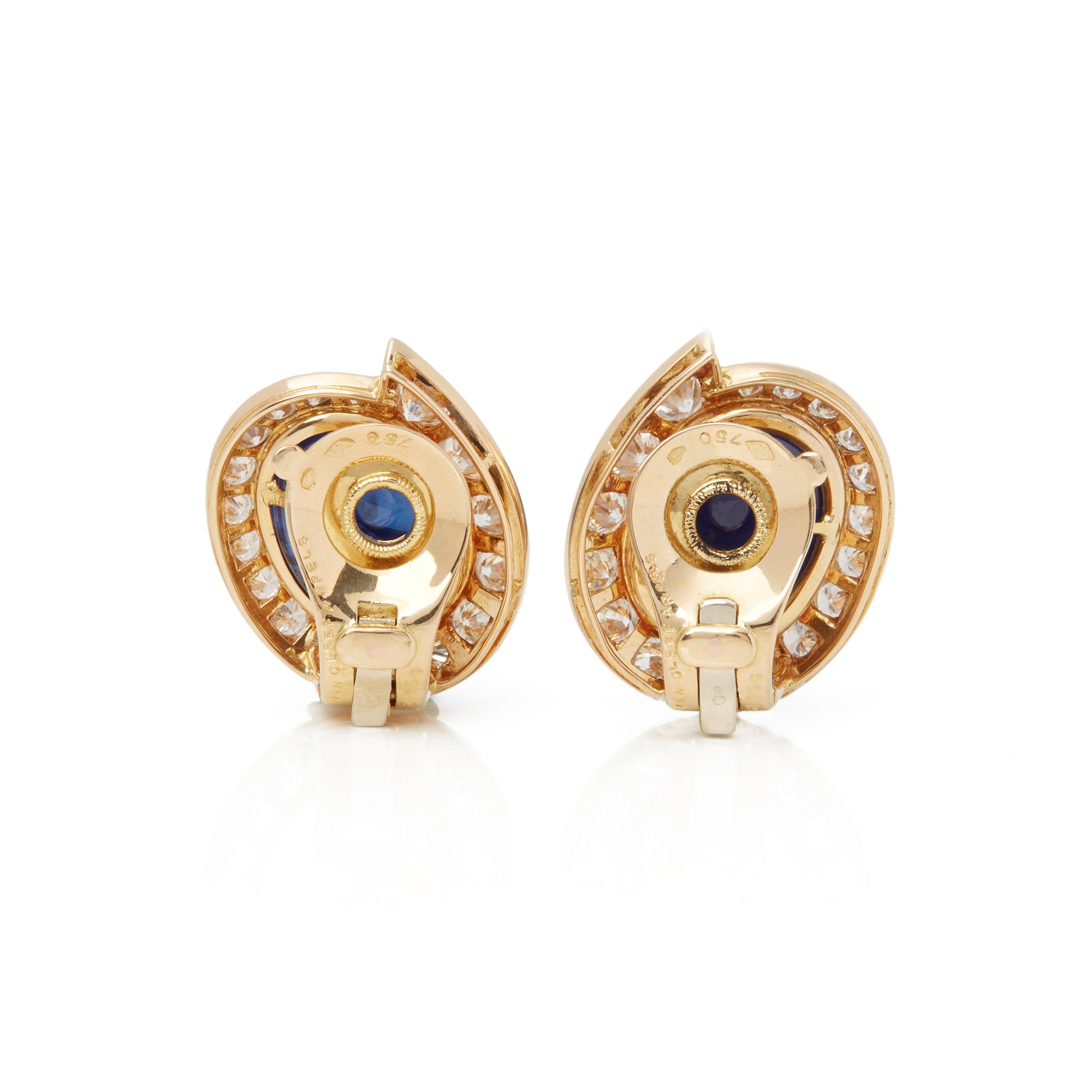 Van Cleef & Arpels 18k Yellow Gold Cabochon Sapphire & Diamond Earrings