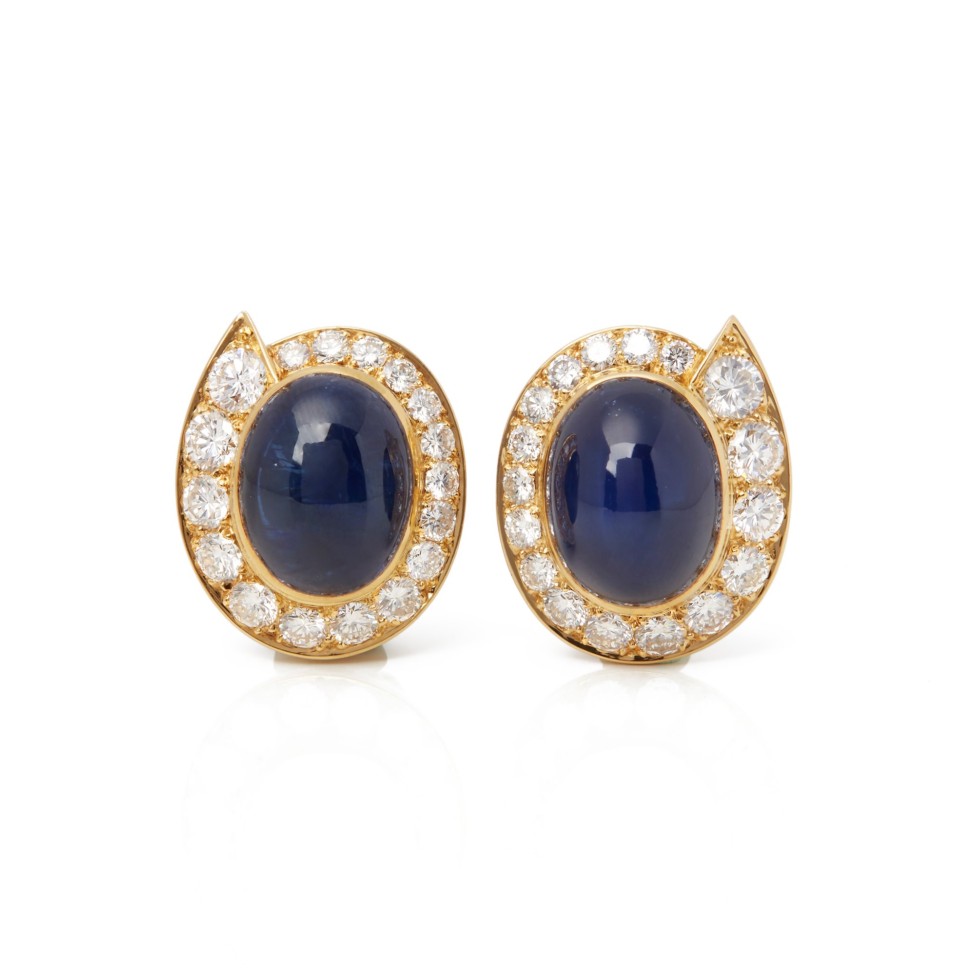 Van Cleef & Arpels 18k Yellow Gold Cabochon Sapphire & Diamond Earrings