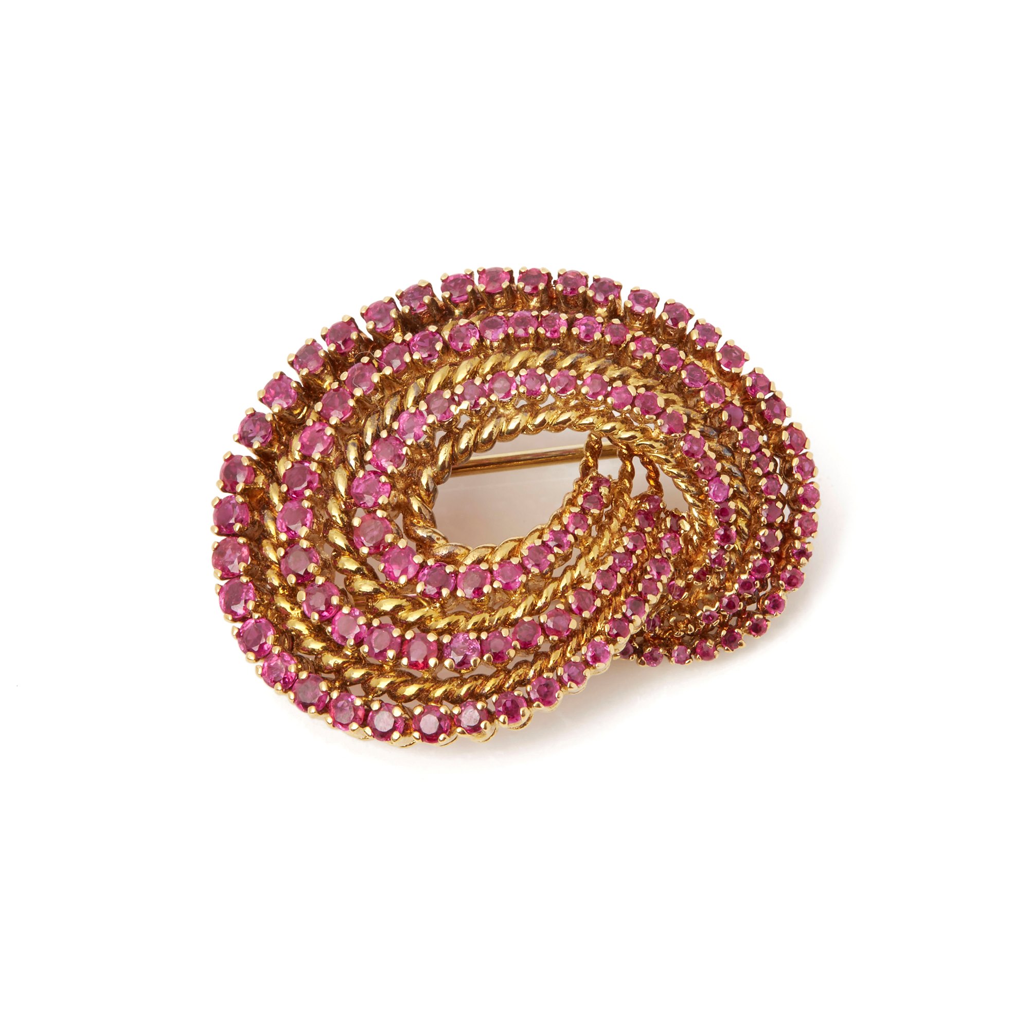 Tiffany & Co. 18k Yellow Gold Ruby 1940's Vintage Brooch