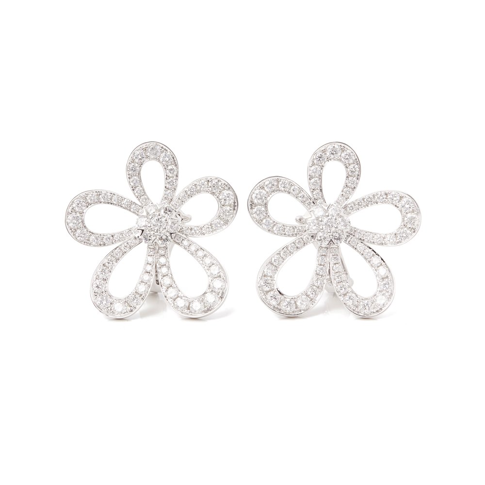 Van Cleef & Arpels 18k White Gold Diamond Flowerlace Earrings