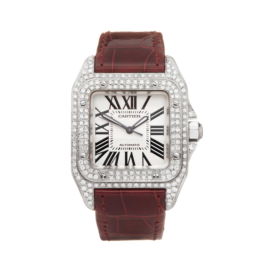 cartier santos 100 diamond watch