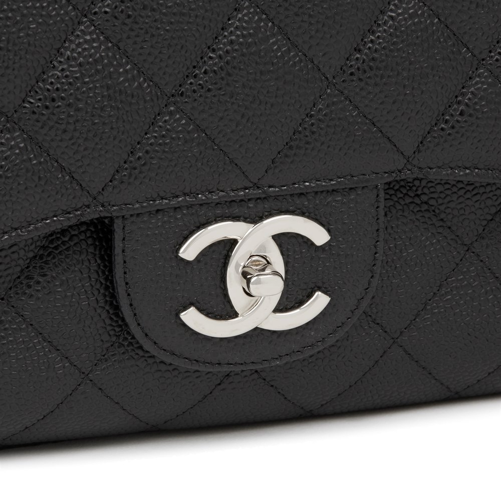 chanel black quilted caviar leather classic maxi double flap bag