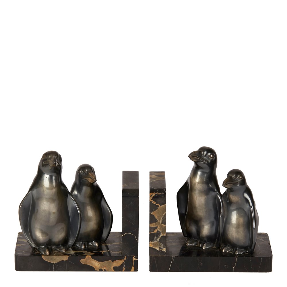 PAIR ART DECO PENGUIN MOUNTED BOOKENDS BY MAURICE FONT Circa 1920-1949