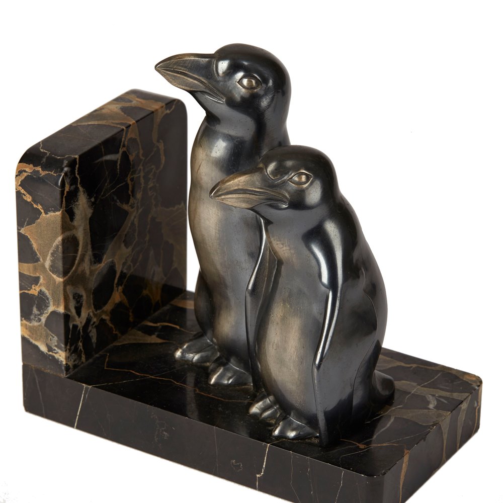 PAIR ART DECO PENGUIN MOUNTED BOOKENDS BY MAURICE FONT Circa 1920-1949