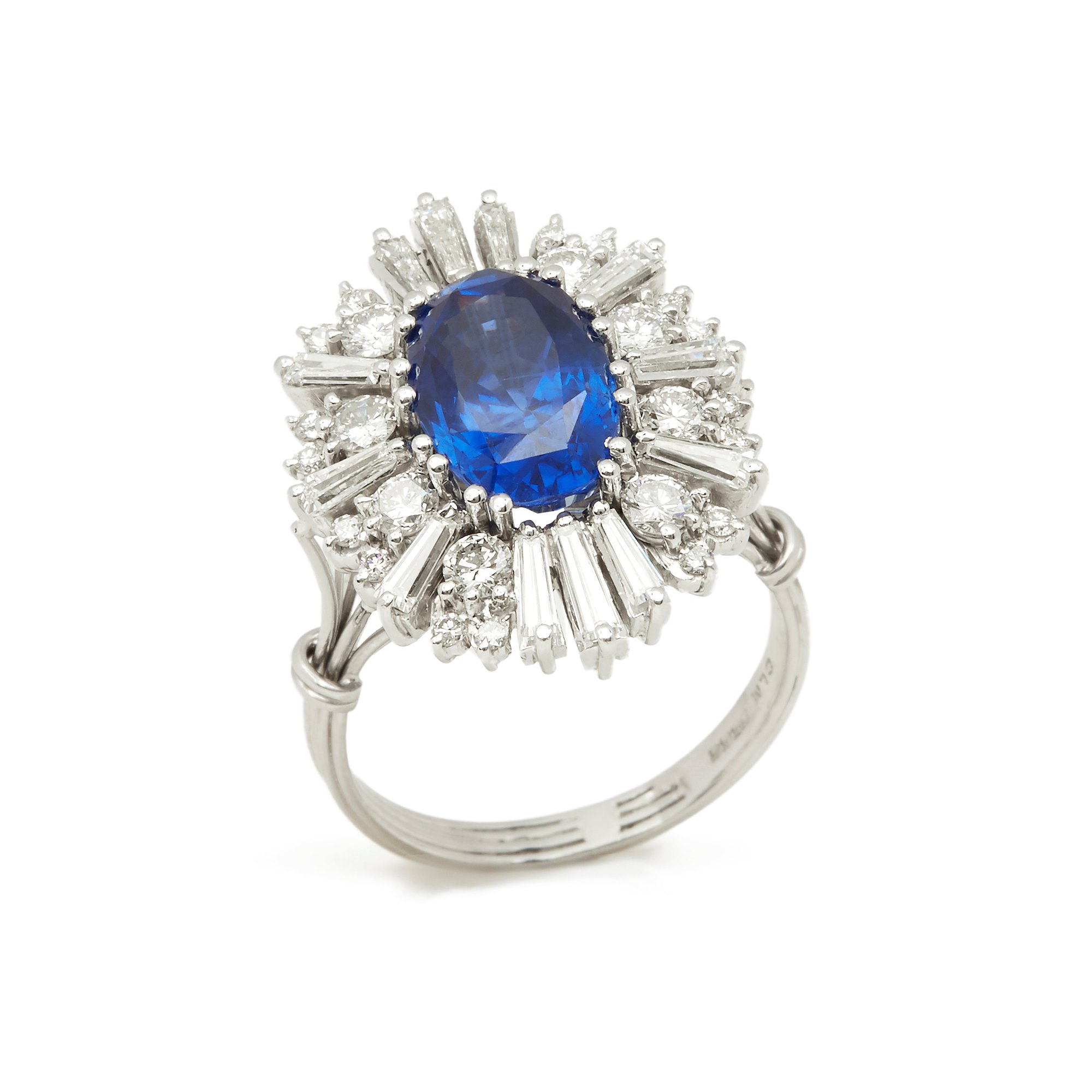 Saffier Certified 4.5ct Unheated Burmese Sapphire and Diamond Ring