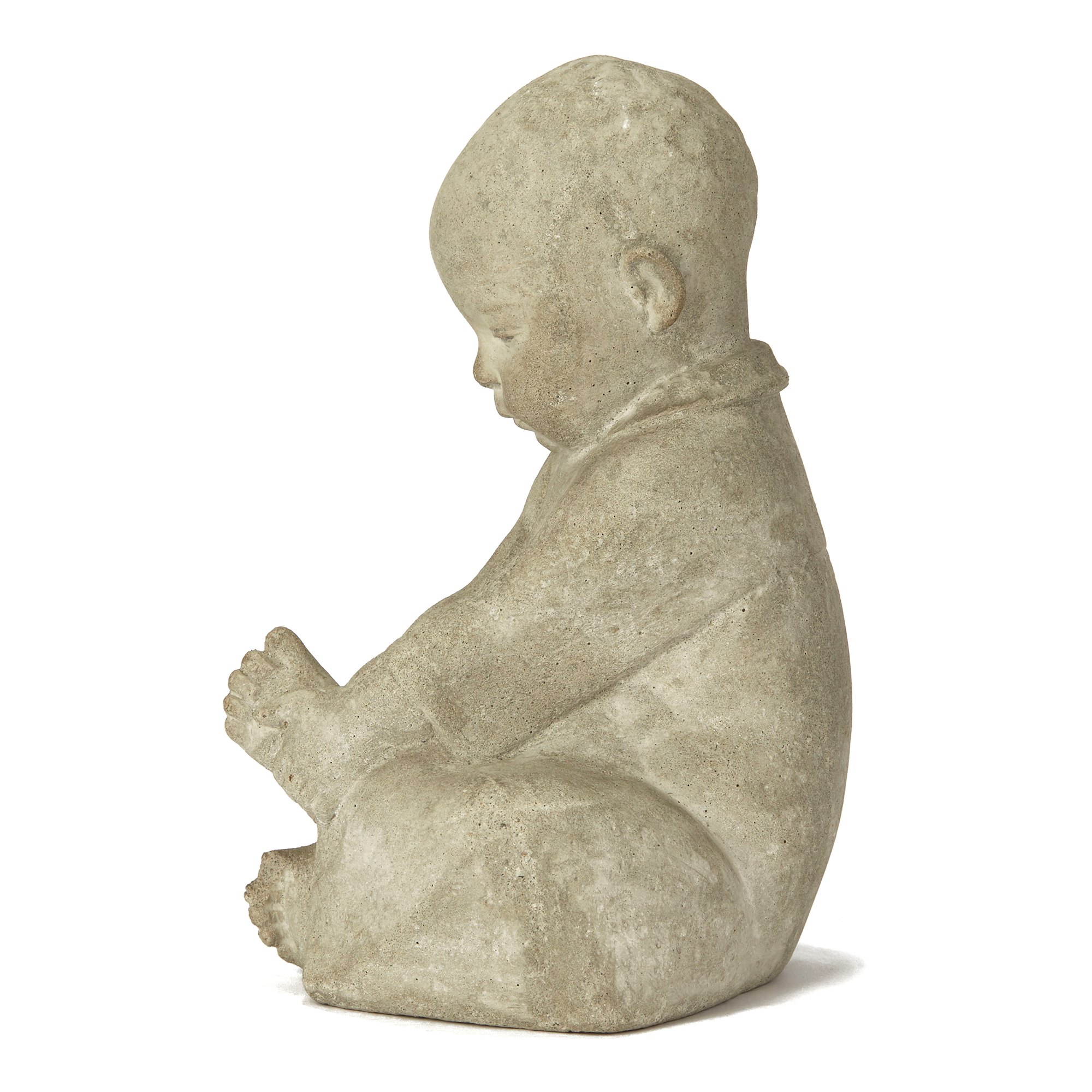 CONTINENTAL CARVED STONE FIGURE OF A SEATED INFANT 20TH C. 20th Century