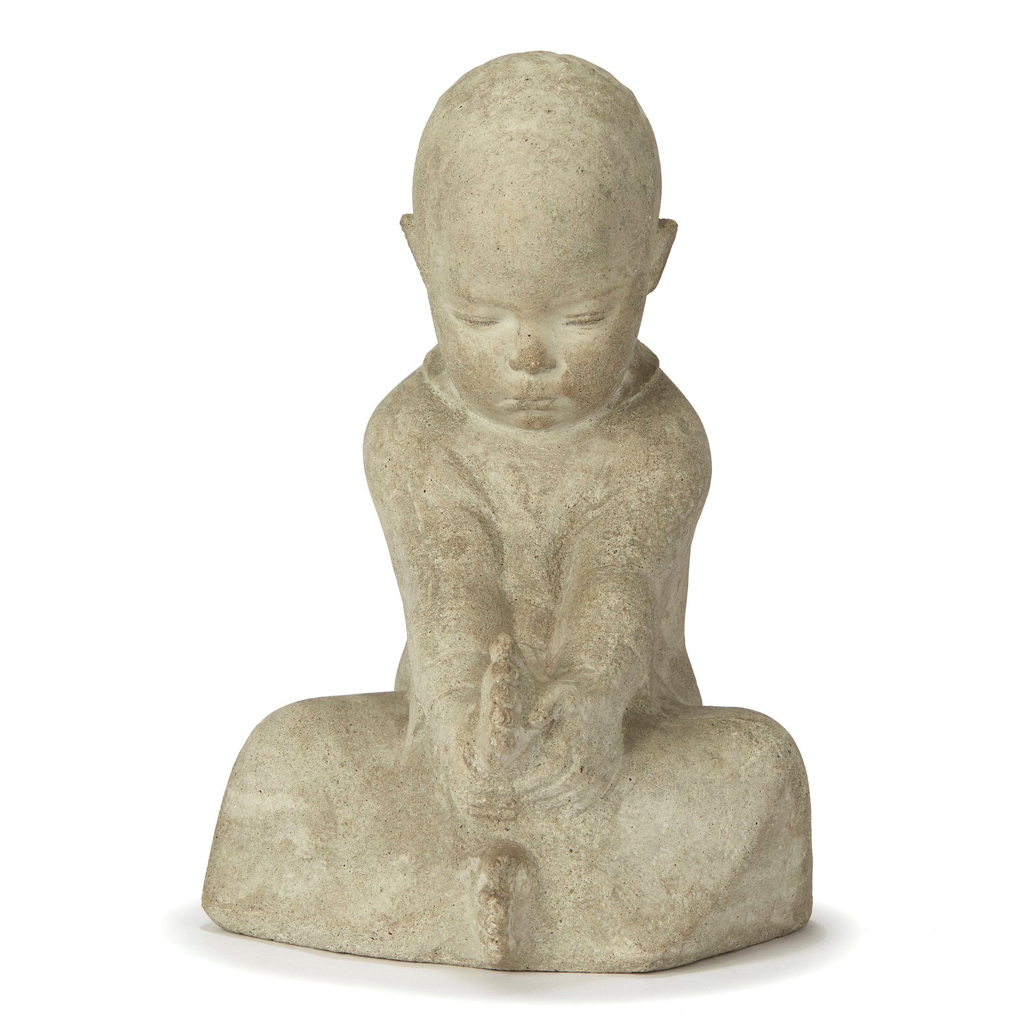 CONTINENTAL CARVED STONE FIGURE OF A SEATED INFANT 20TH C. 20th Century
