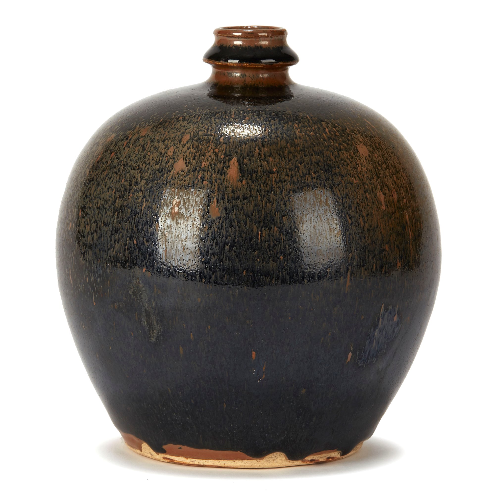 CHINESE BLACK & BROWN HARESFUR GLAZED BULBOUS POTTERY VASE Song style, 20th Century or possibly earlier