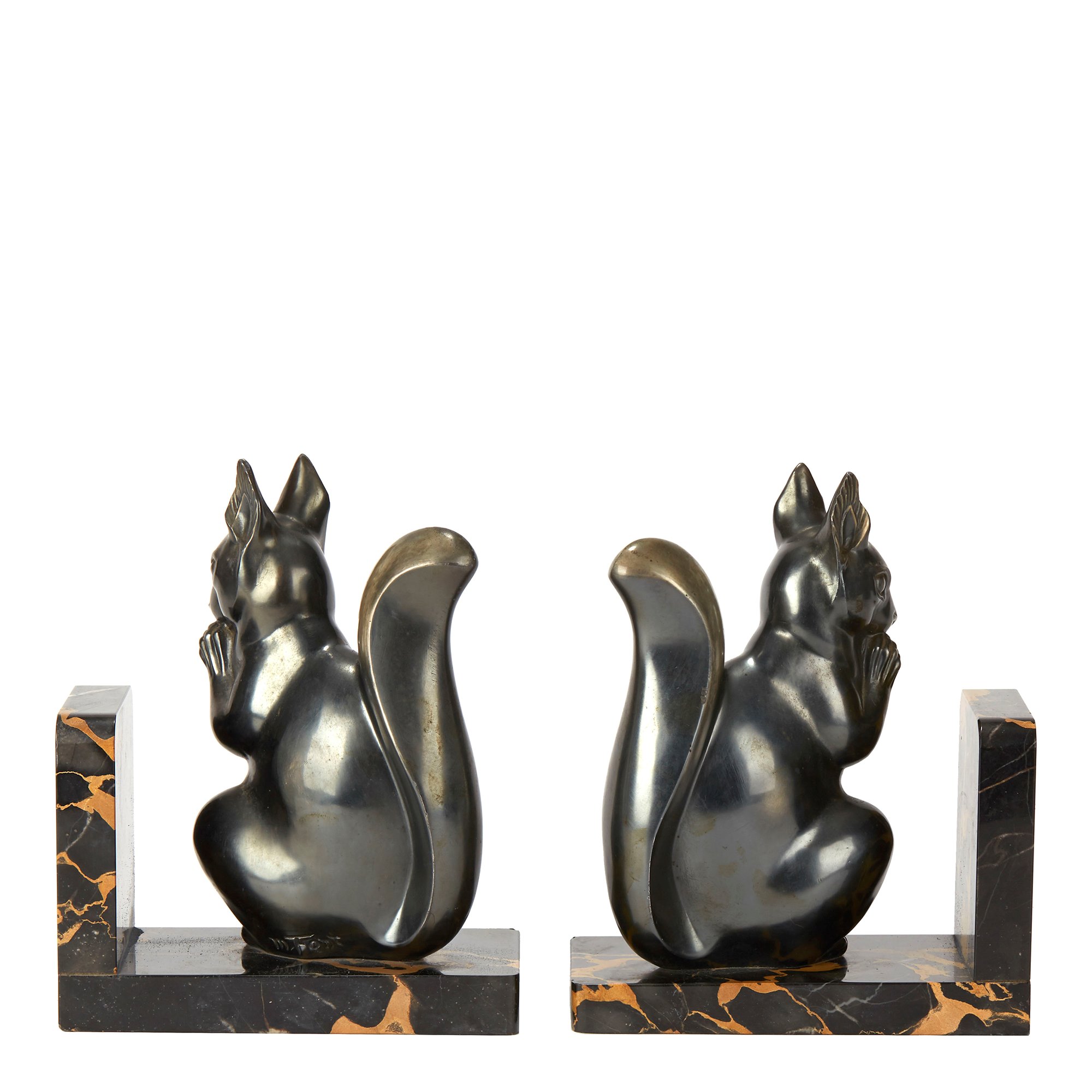 PAIR ART DECO SQUIRREL MOUNTED BOOKENDS BY MAURICE FONT Circa 1920-40